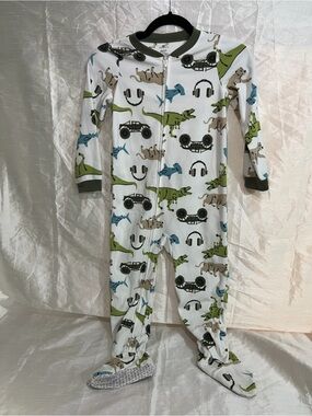 Carters Boys Fleece Footie Pajamas Size 6 Dinosaur Truck Zip Up Sleeper Kids